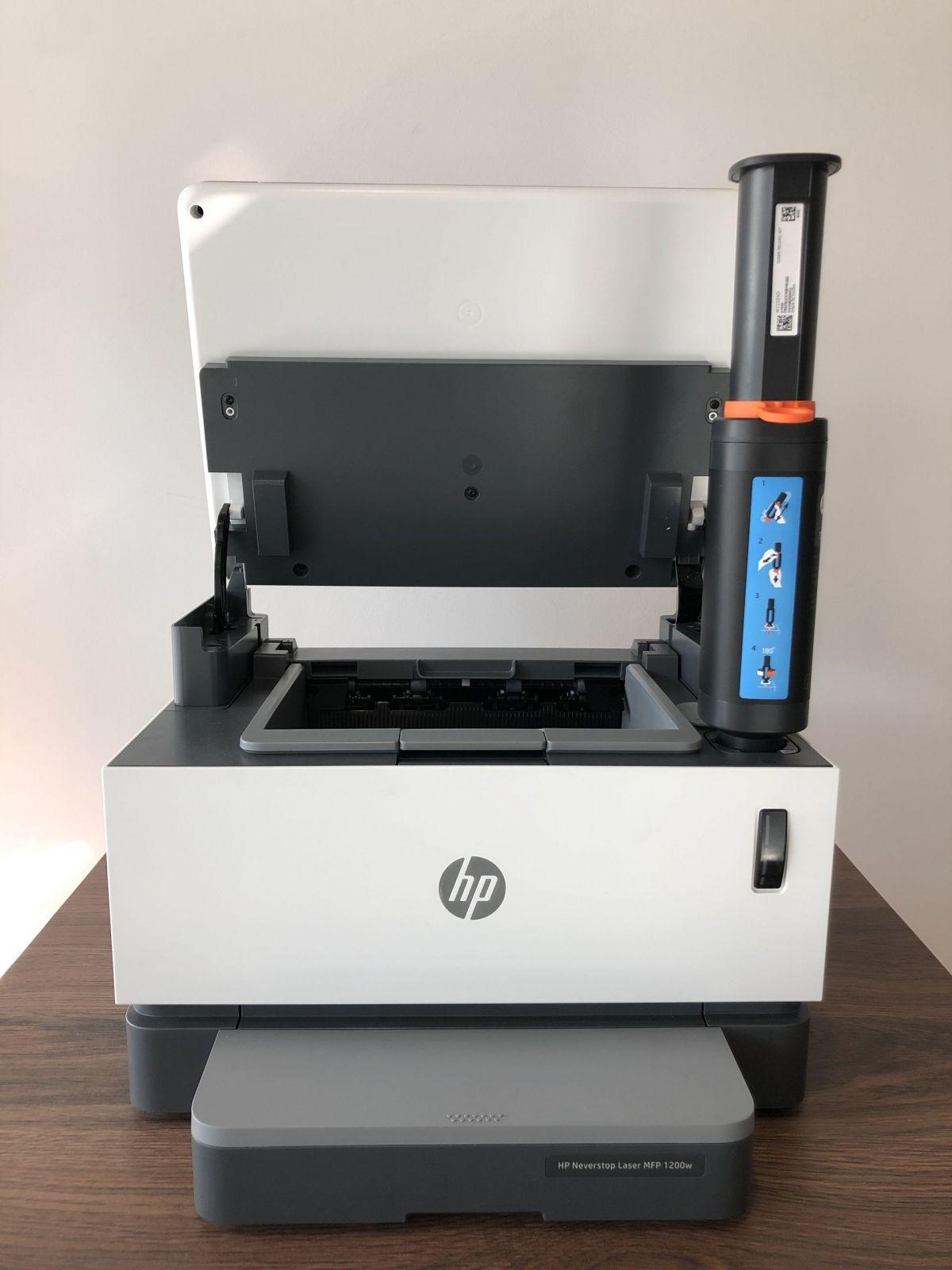 Print without cartridge.  Overview HP Neverstop Laser 1200w MFP Print without a cartridge.  Review of HP Neverstop Laser 1200w MFP